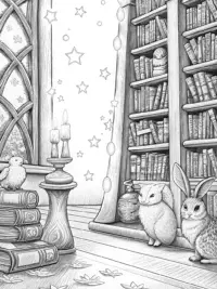 Animals in the enchanted library