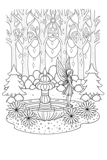 A coloring page of Fairy sculptor in an enchanted glade
