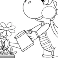 Yoshi watering star flowers
