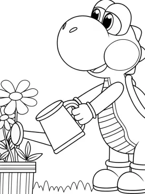 Yoshi watering star flowers coloring pages