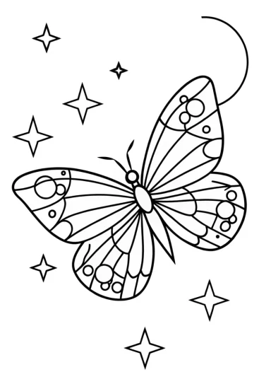 A coloring page of Butterfly cartographer mapping the sky