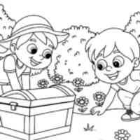 Kids discovering treasures in a garden