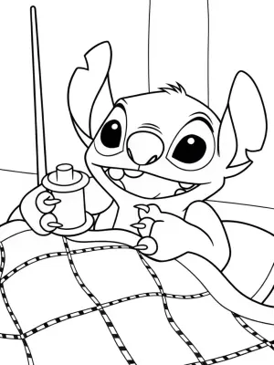Stitch sewing a colorful quilt coloring pages