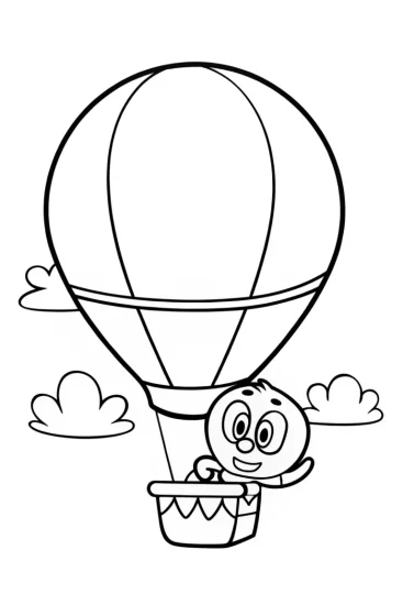A coloring page of Huggy Wuggy’s balloon adventure