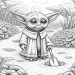 Baby Yoda gardening in space