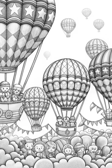 A coloring page of Shopkins hot air balloon festival