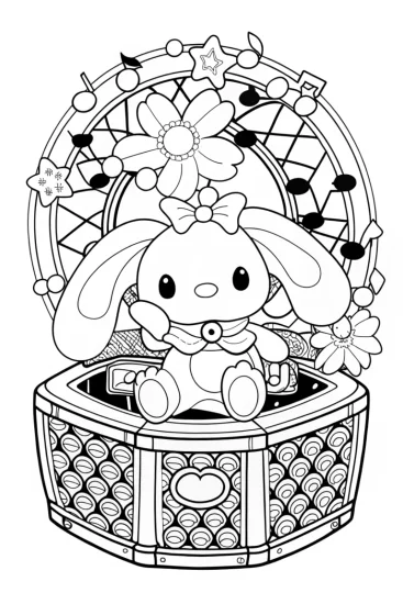 A coloring page of Cinnamoroll’s music box adventure