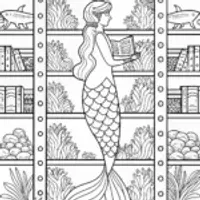 Mermaid librarian in the coral archive