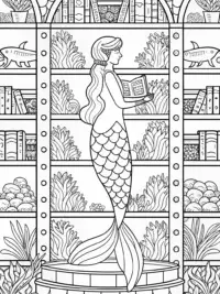 Mermaid librarian in the coral archive