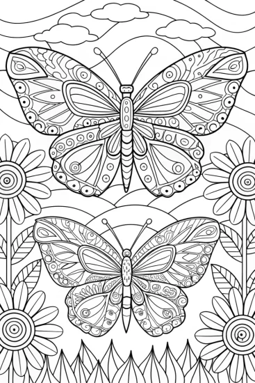 A coloring page of Butterflies weaving colorful dreams