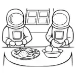 Astronauts preparing Thanksgiving feast