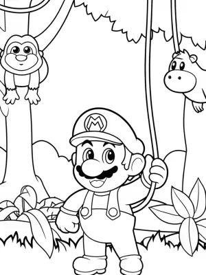 Mario rescuing jungle animals coloring pages