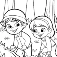 Children treasure hunting in forest