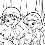 Children treasure hunting in forest