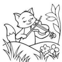 Fox playing violin in the meadow