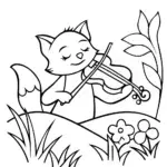 Fox playing violin in the meadow