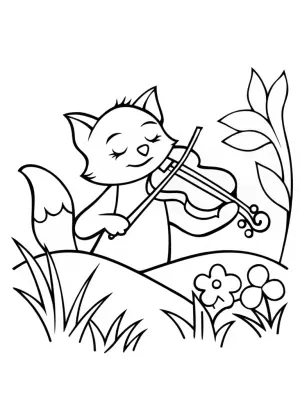 Fox playing violin in the meadow coloring pages