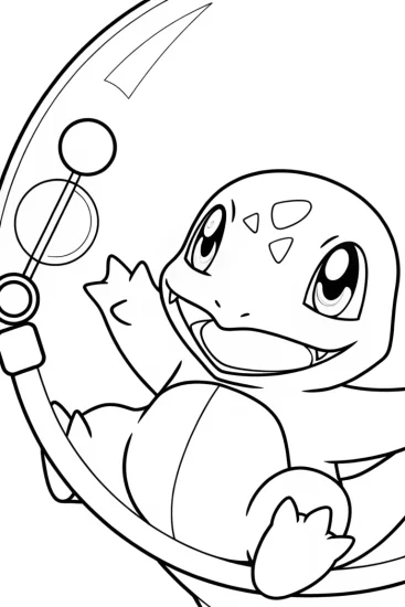A coloring page of Charmander floating in a bubble