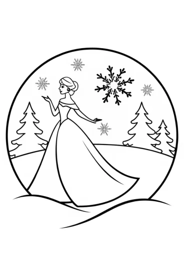 A coloring page of Elsa’s snowball fight