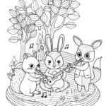 Woodland animals making music