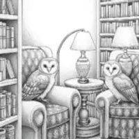 Owls in a cozy library