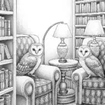 Owls in a cozy library
