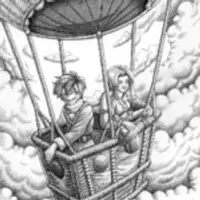 Anime characters in a hot air balloon