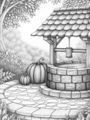 Thanksgiving wishes at a well coloring pages