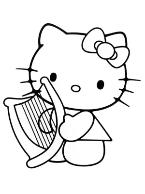 Hello Kitty playing a harp coloring pages
