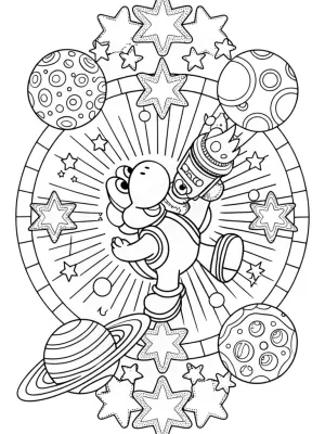 Yoshi in a cosmic art competition coloring pages