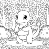 Charmander playing music in the woods