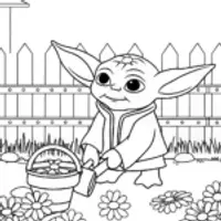 Baby Yoda tending his garden