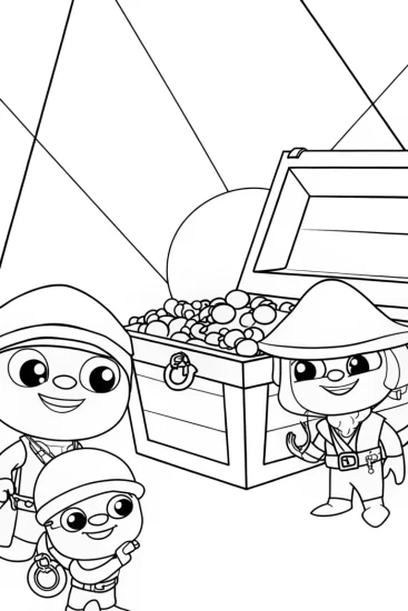 A coloring page of Rainbow Friends treasure hunt