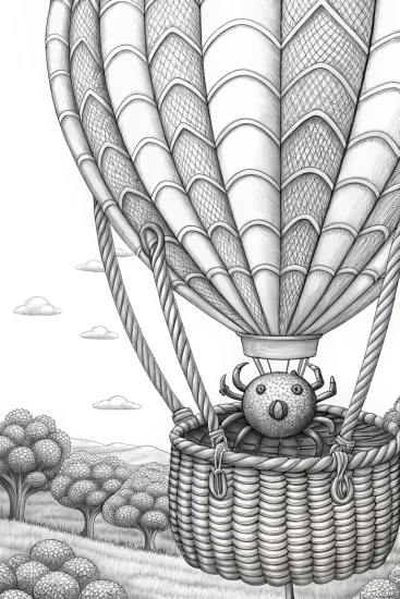 A coloring page of Spider’s balloon adventure
