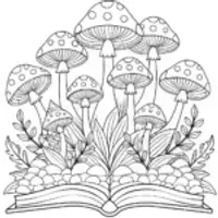 Mushrooms exploring a magical book