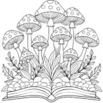 Mushrooms exploring a magical book