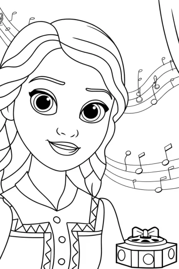 A coloring page of Mirabel’s music box adventure