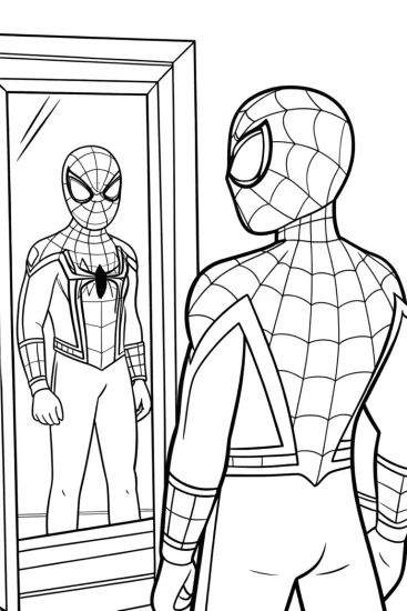 A coloring page of Venom in front of a magical mirror