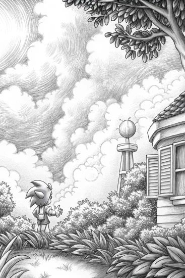 A coloring page of Super Sonic at the weather station