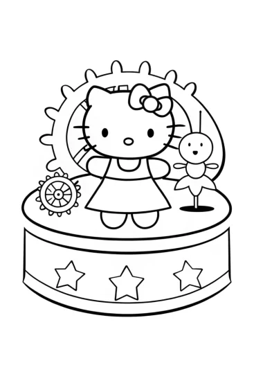 A coloring page of Hello Kitty music box adventure