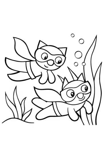 A coloring page of Superhero pets underwater rescue