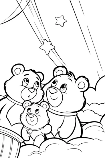A coloring page of Care Bears stargazing adventure