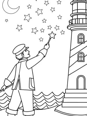Lighthouse keeper collecting stars coloring pages
