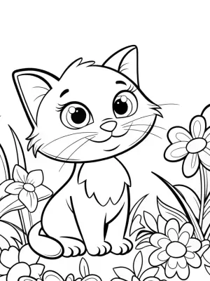 Whiskers the Cat in a garden coloring pages