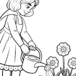Flora watering cosmic flowers