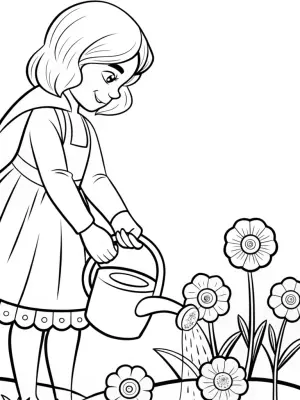 Flora watering cosmic flowers coloring pages