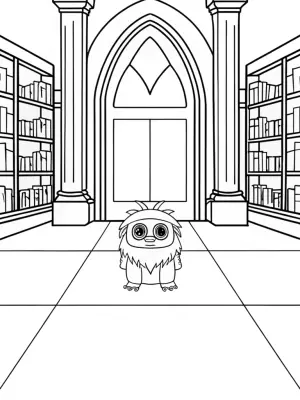 Monster guarding the enchanted library coloring pages