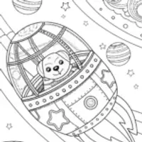 Puppy on a space train adventure