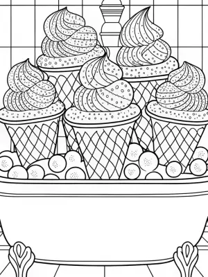 Ice cream cones in a bubble bath coloring pages