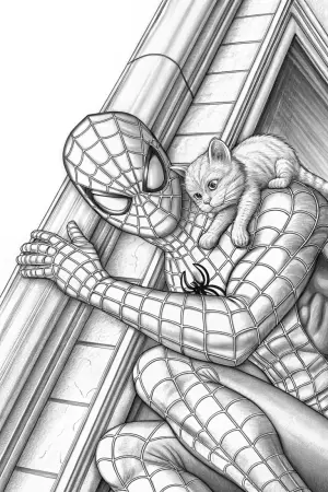 Spider-Man saving a kitten coloring pages